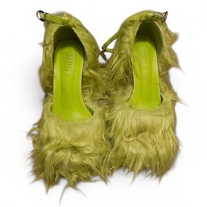 Your Pet Fuzzy Faux Fur Green Platform Heels